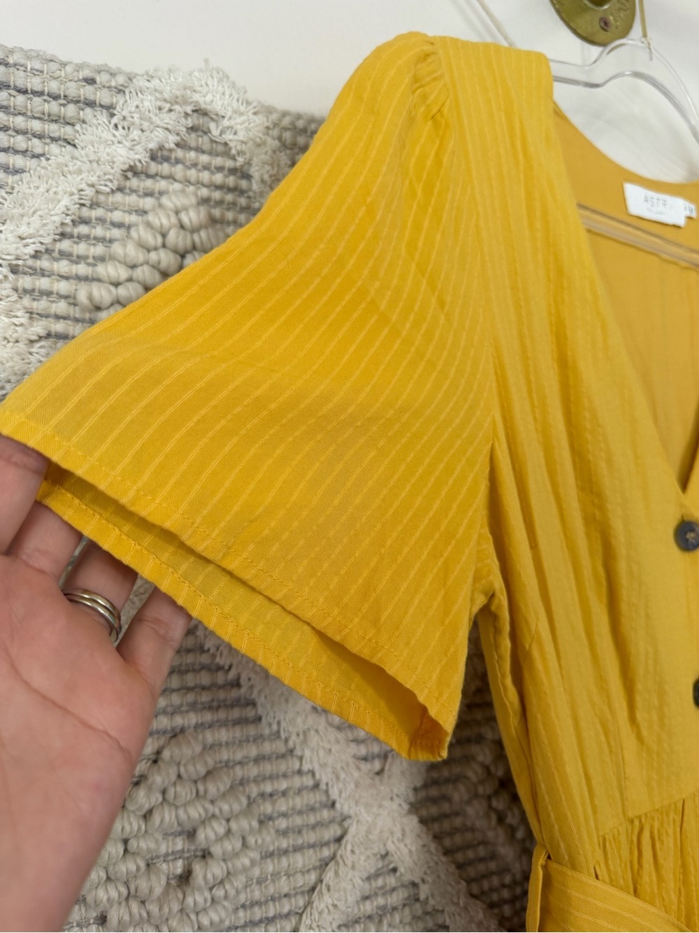 ASTR the label mustard yellow button down belted dress